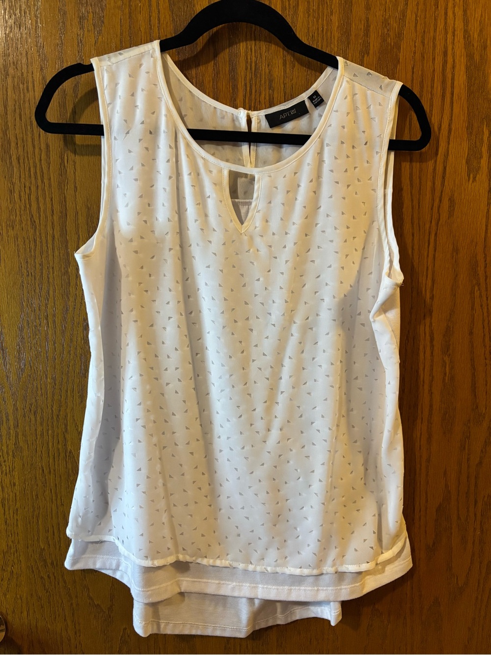 Apt. 9 White Sleeveless Keyhole top with Micro Dot Print overlay